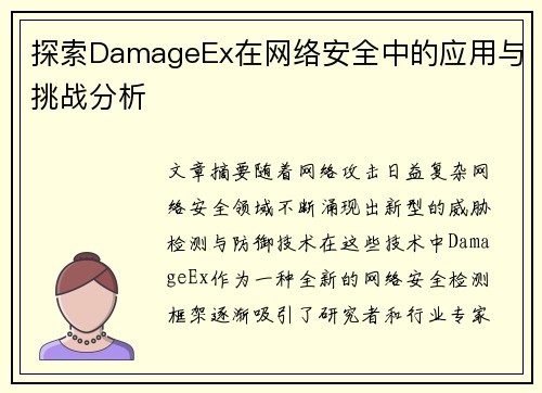 探索DamageEx在网络安全中的应用与挑战分析